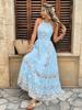 Besticktes elegantes Maxikleid mit Spaghettiträgern und tailliertem Schnitt