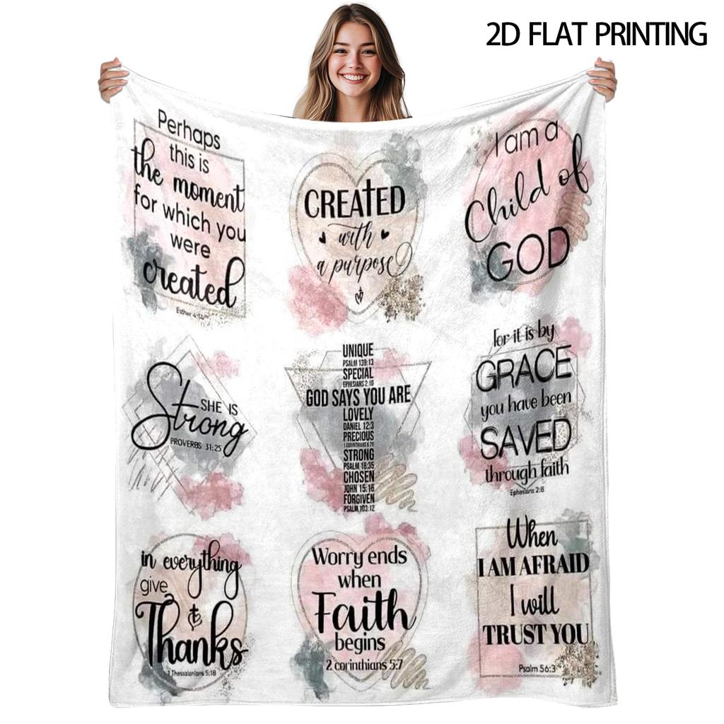 Bible Verse Inspirational Quote Flannel Throw Blanket Pink Watercolor Faith Scripture Print Soft Sofa Blanket
