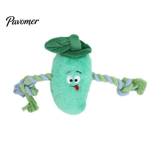 Aggressive Chewer Toy Stuffed Vegetable Dog Toy, Interactive Squeaky Chew Plush Carrot Eggplant Green Pepper with Rope Arm for Tug-of-war, Small