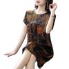 Summer new ice silk printing dress medium and long short-sleeved loose mulberry silk mother dress