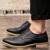 Men's British Style Retro Brogue Cross-Strap Pointed Toe Leather Shoes - Business Casual Formal Lace-Up.