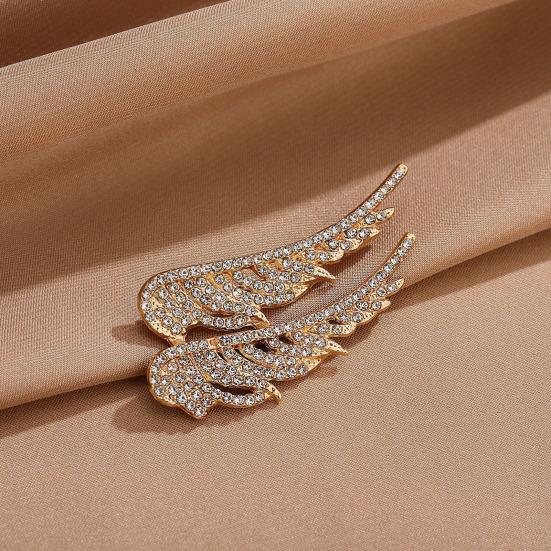 Women Alloy Brooch Pin, Wings Shape Lapel Badge with Sparkling Rhinestones, Brooch Versatile Accessory for Sweaters Collars Hats Bags Coats Scarves