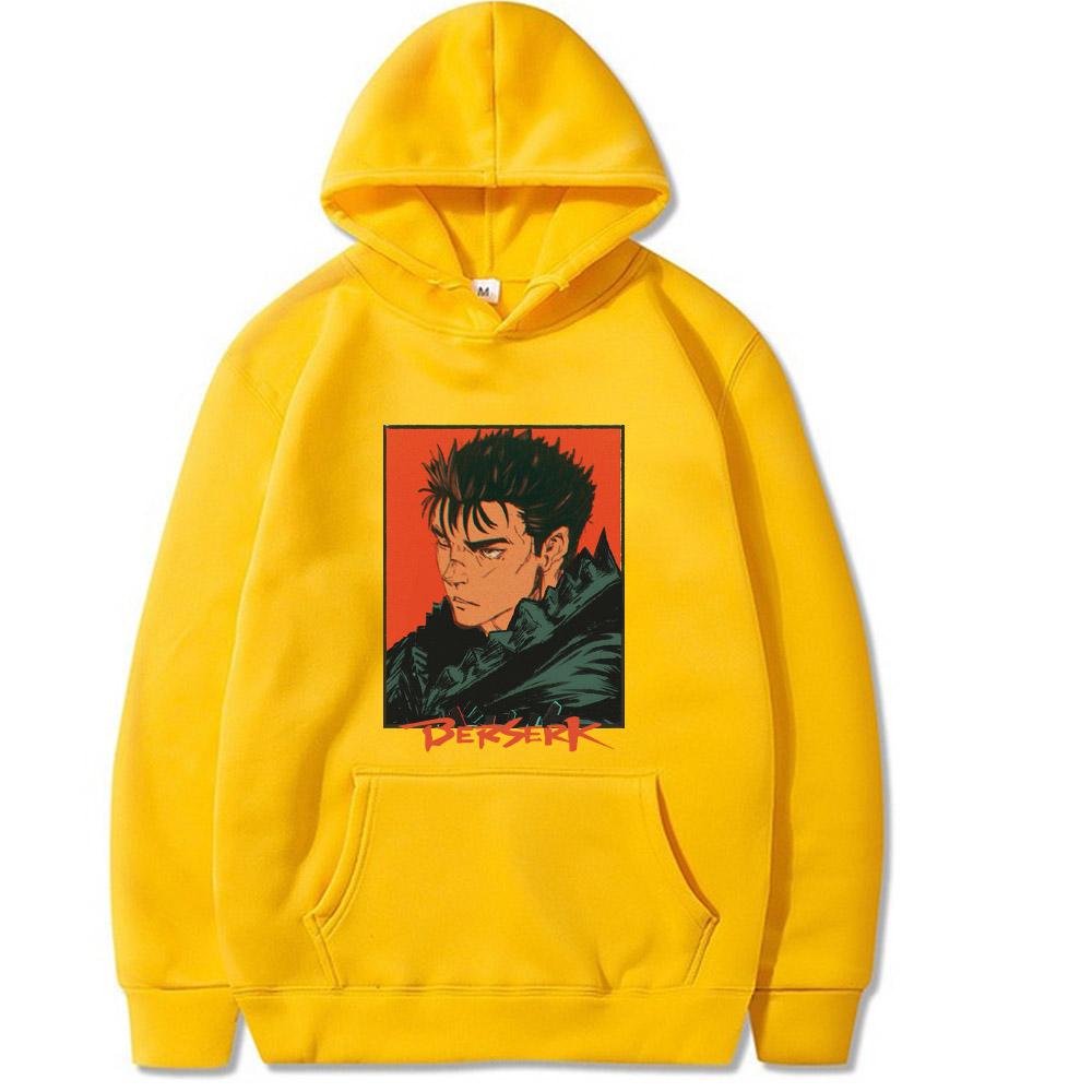 

Мужской/женский пуловер с капюшоном в японском стиле «Берсерк», популярный аниме-пуловер Uniex, топы с длинными рукавами, модная ткань в стиле хип-хоп для мальчиков и девочек XXXL жёлтый