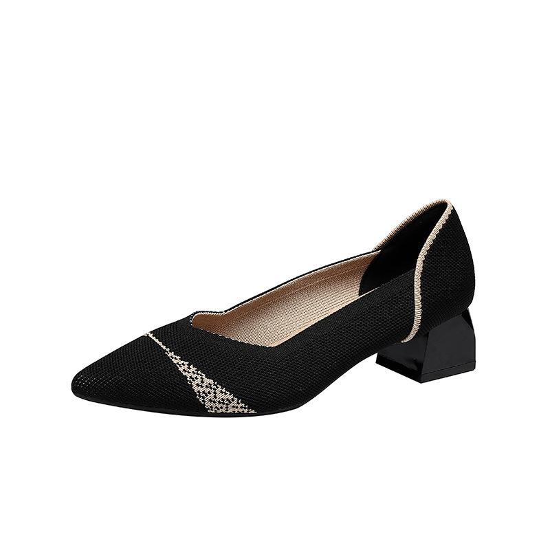 

New thick heel color matching pointed woven women s shoes comfortable light mouth comfortable casual versatile single shoes flying woven women s shoes 34 чорний