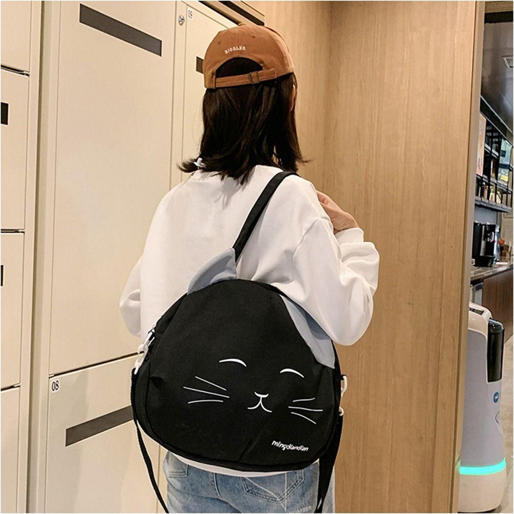 College Style Nylon Prints Cat Messenger Bag Canvas Crossbody Bag Simple Handbag  Travel