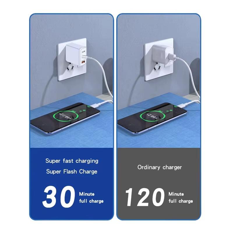 Double Mouth 50W USB Charger Travel Wall Charging Head Mobile Phone Charger Adapter Portable EU US Plug For iPhone Xiaomi