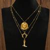 3pcs Set Bohemian Retro Inlay Turquoise Cactus Ox Head Pendant Beaded Multi-layer Necklace for Women Fashion Personality Jewelry