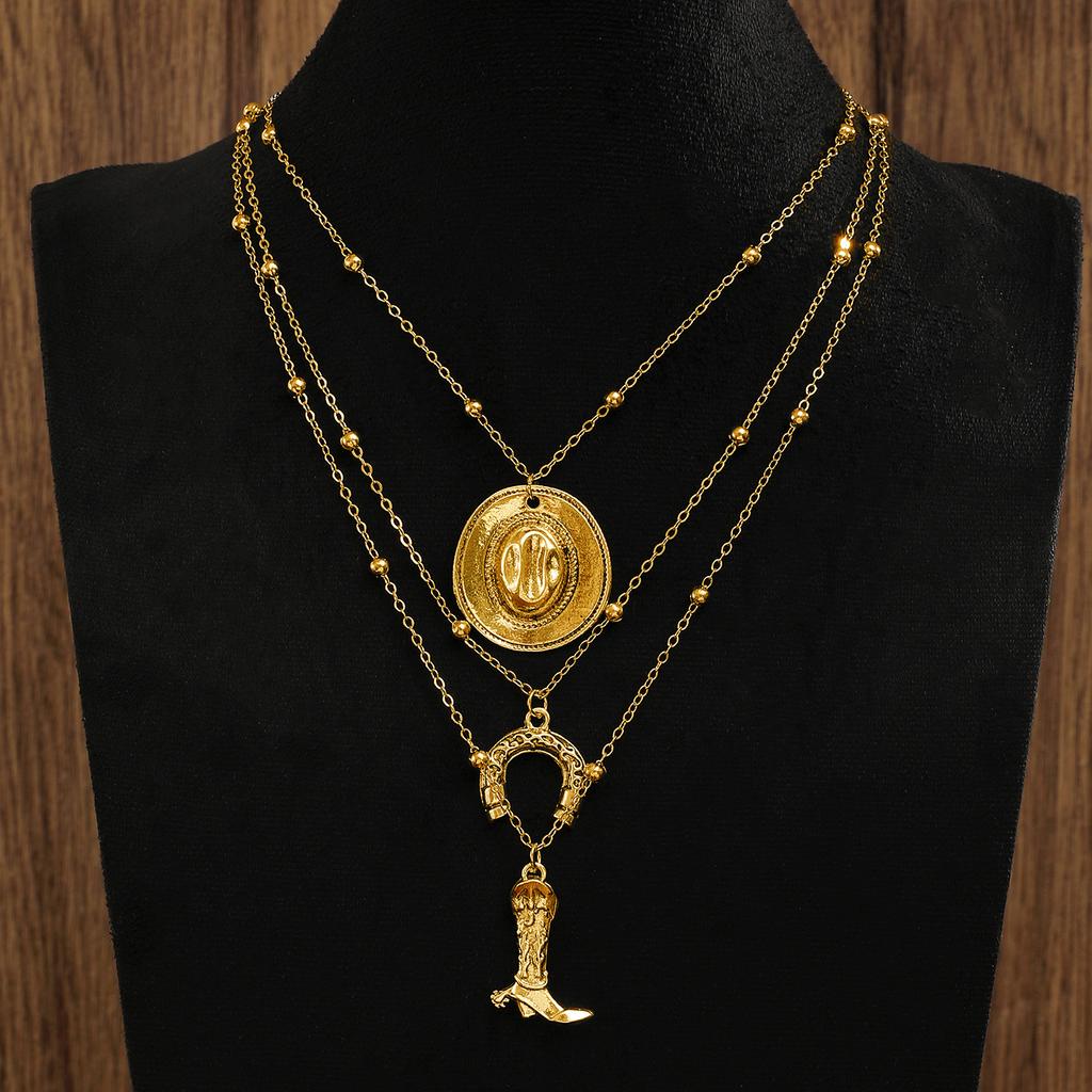 3pcs Set Bohemian Retro Inlay Turquoise Cactus Ox Head Pendant Beaded Multi-layer Necklace for Women Fashion Personality Jewelry