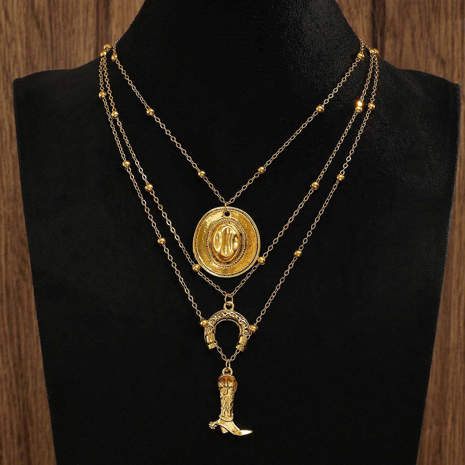 Новый западный джинсовый стиль набор ожерелий, ретро голова быка бирюзовый шляпа сложенная шейная веревка, цепочка для ключицы.