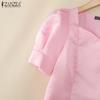 ZANZEA Womens Summer Casual Short Sleeve Satin Blouse