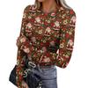 Women's Slim Fit Base Layer T-Shirt, Christmas Print Crewneck Long Sleeve Top with Thumb Holes