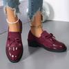 Women's Burgundy Bow Loafers Chunky Heel Slip-On Shoes Retro Two-Tone Dress Shoes