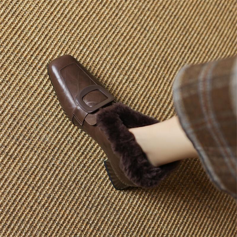 Fashion New Winter Genuine Leather Women Boots Shoes for Women Ankle Boot Square Toe Women Shoes Botines Mujer Low Heels Warm Wool Boot