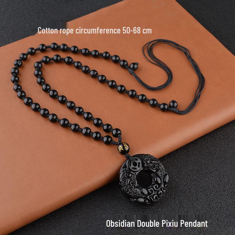 Obsidian Pixiu Pendant Necklace for Men and Women - Attract Wealth and Good Luck with Crystal Accessories