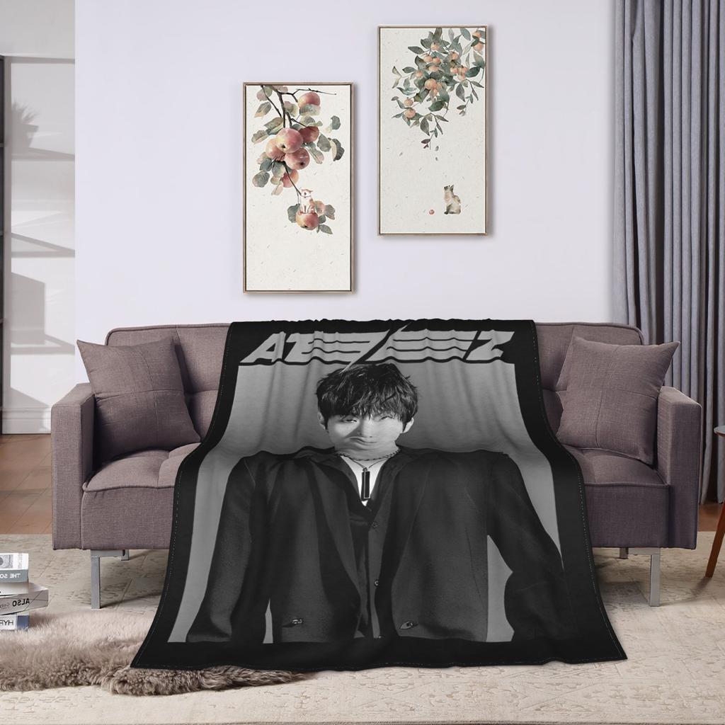 Korean Kpop Ateez MINGI Blanket Flannel Printed  Breathable Super Warm Throw Blankets for Home Travel Bedding Throws