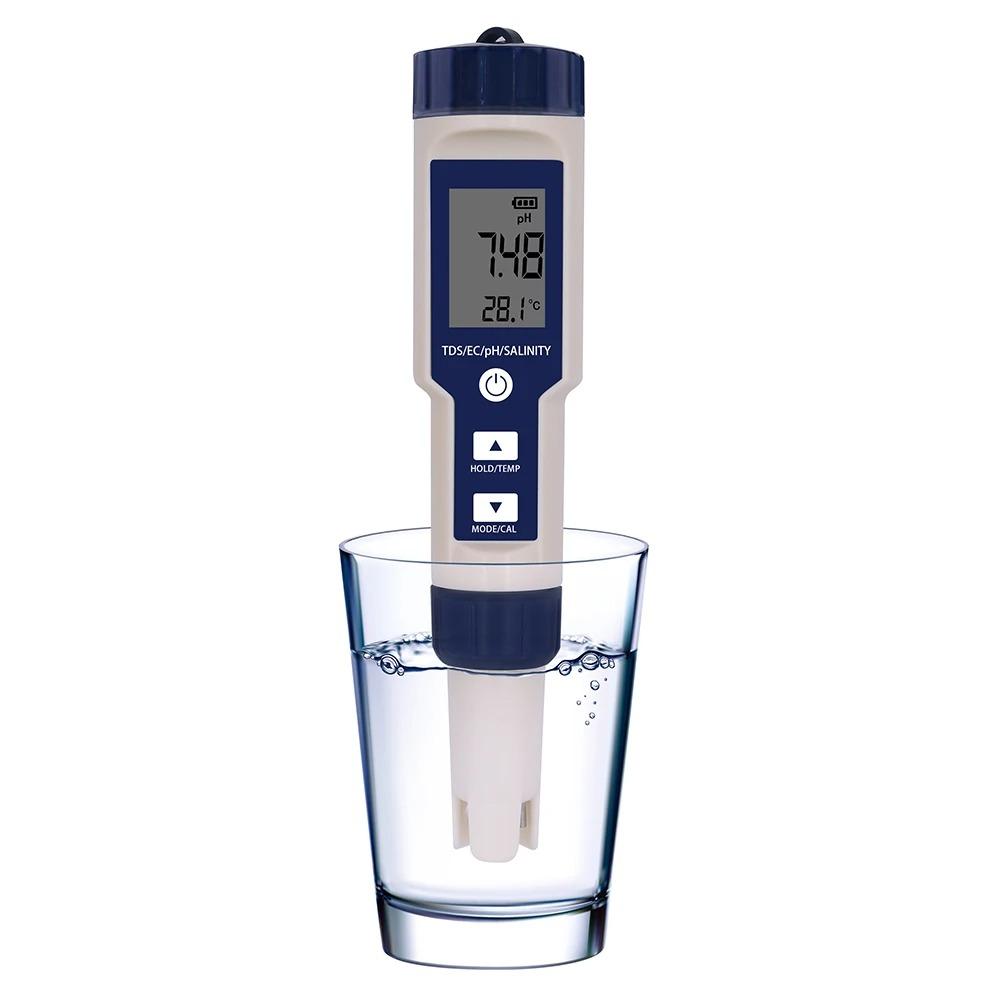 

5 in 1 EC TDS Salinity Temperature PH Meter Water Quality Tester for Food Beverages Salt Content Aquarium Seawater ATC Meter
