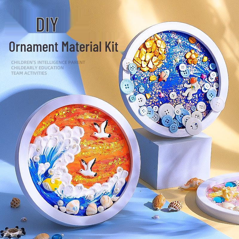 DIY Craft Kit: Textured Painting with Clay, Cream Glue, Round Plate & Photo Frame for Kids' Creative Gifts