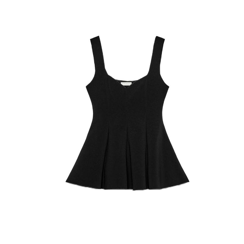 

Короткая юбка с эластичным подолом, топы с круглым вырезом 5584150, эластичные минималистичные брюки клеш с высокой талией 5584191 Black Tops L