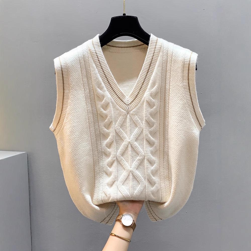 

2024 Women s V-Neck Loose Knitted Vest Sweater - Winter Outerwear for Layering