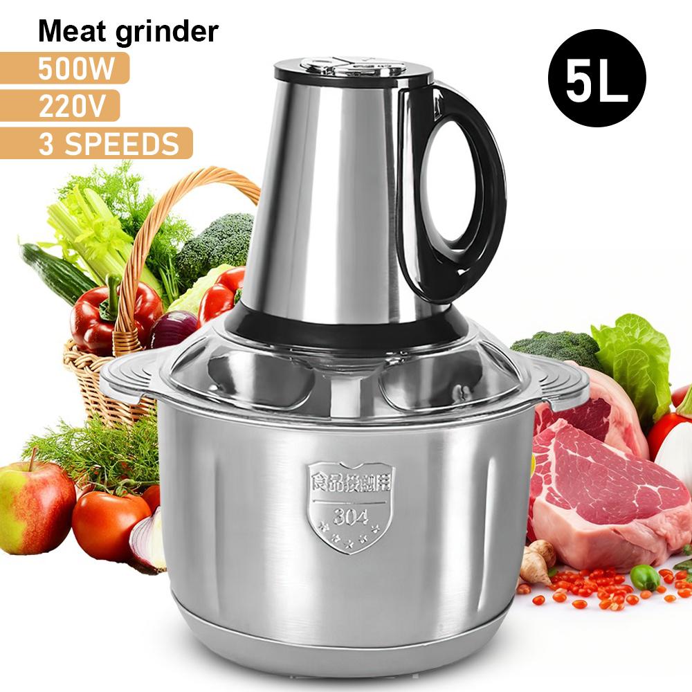 Electric 5l Stainless Steel Meat Grinder with 3 Speeds Multifunctional Food Processor for Vegetables and Meat Chopping
