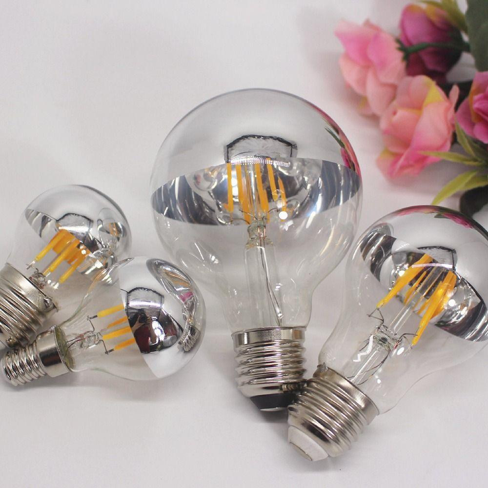 Bulbs E27 Silver Light Decorative Light Semi-plated Bulb LED Filament Bulb Mirror Reflection A60
