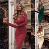 Neck Women V Long Sleeve Bodycon Sexy Dress Ladies Casual Evening Clubwear Party