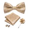 Champagne Zijde Jacquard Paisley Heren Strikje Broche Zakdoek Manchetknopen Set Voorgestrikte Vlinderstrik voor Heren Bruiloft Zakelijk