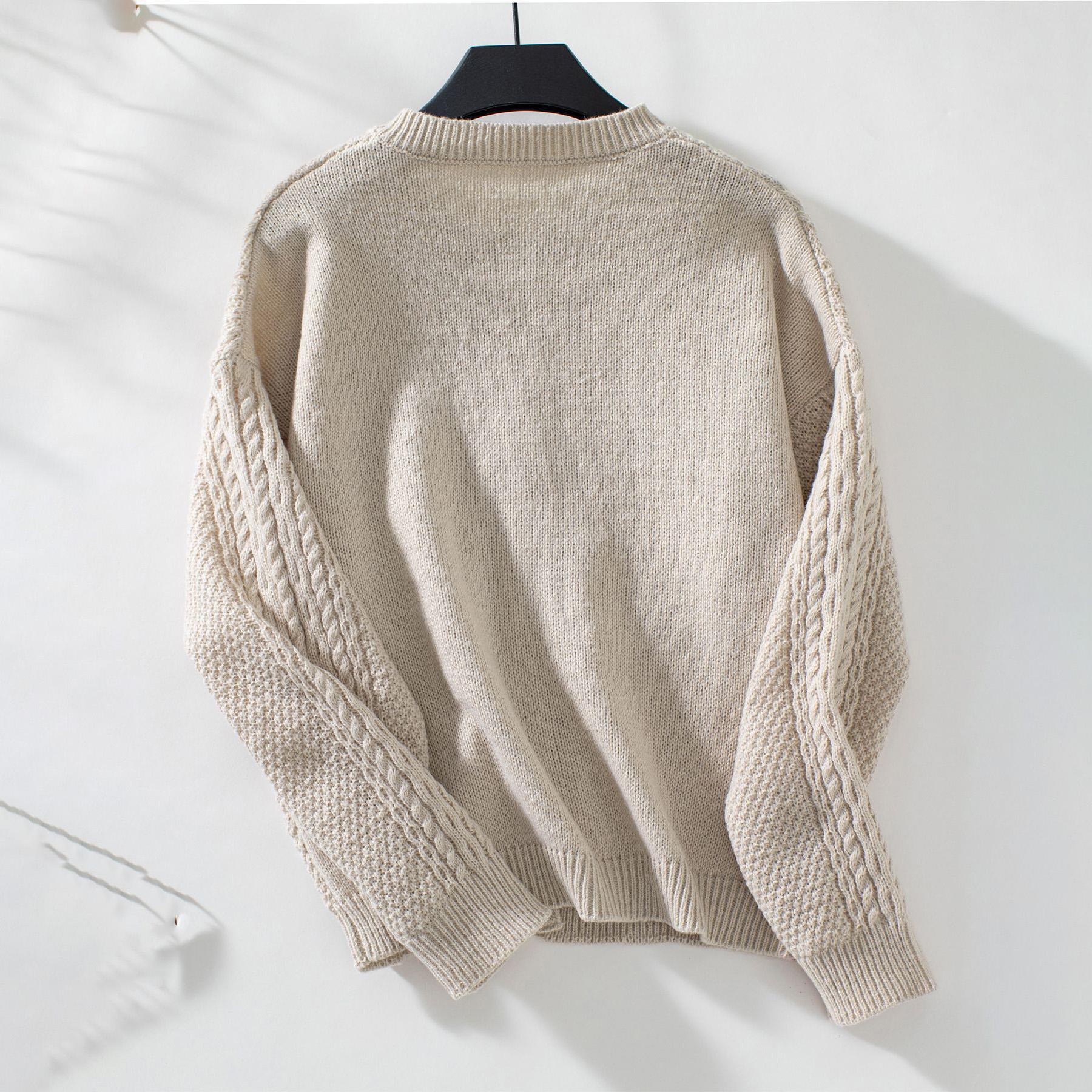 Осень-зима Винтажный свободный топ с длинными рукавами однотонный кардиган трикотажный — фото 9