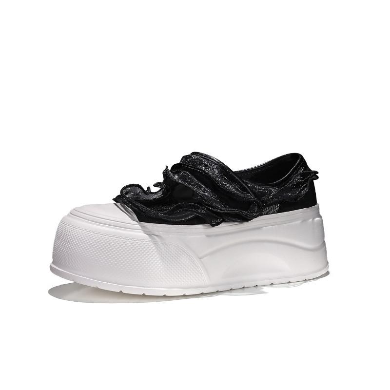 

Little white shoes women s breathable mesh new summer thin with skirt mesh shoes thick baseplate shoes 35 чёрный