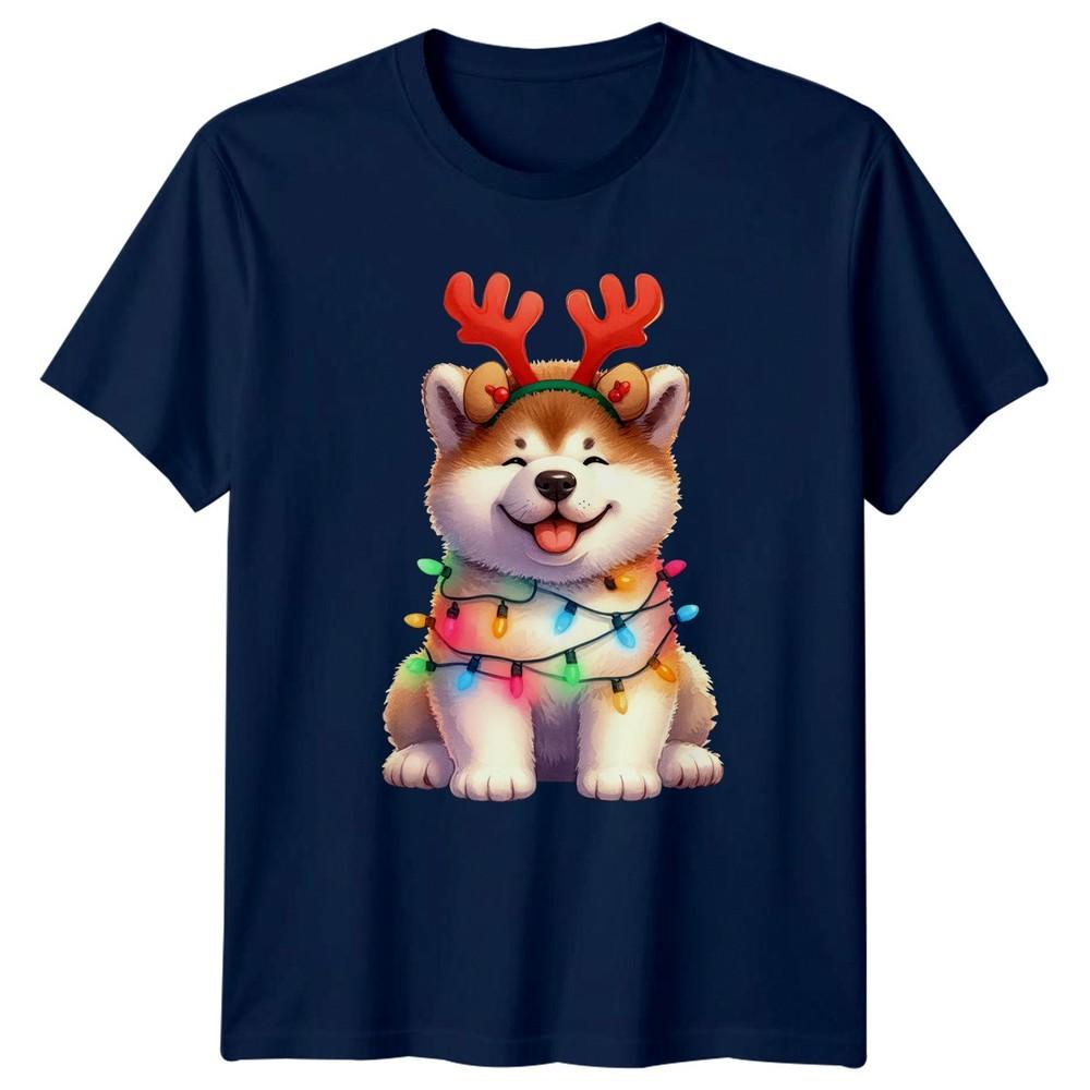 Husky Puppy Christmas Lights Reindeer Antlers Dogs Holiday Unisexs Unisexs Graphic
