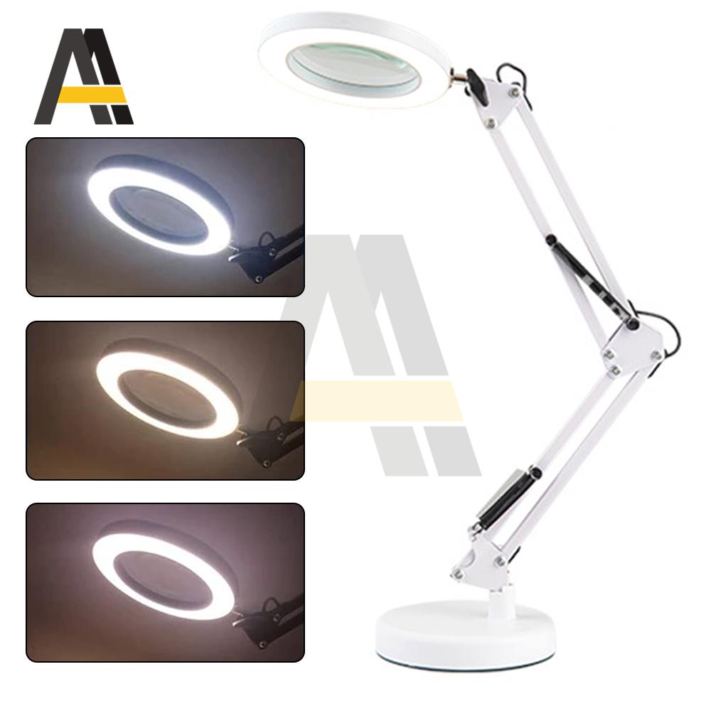 10X Large Rechargeable Magnifying Glass with Light Stand USB Powered 3-Color Led Magnifying Glass For Soldering Iron Repair