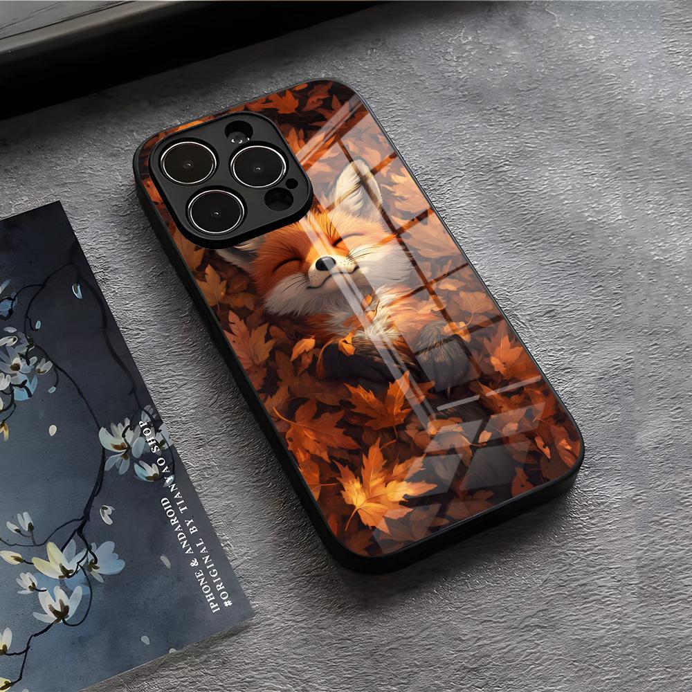 Leaves Fall Fox Halloween Phone Case For IPhone 17 Air 16 E Pro Max 15 14 13 Mini 12 Pro 11 Max Plus Black Glass Cover
