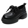 Fashion 6CM Luxury Design Chunky Platform Pumps Women Thick High Heel Genuine Cow Leather Handmade Retro Lace-Up Casual Women Shoes