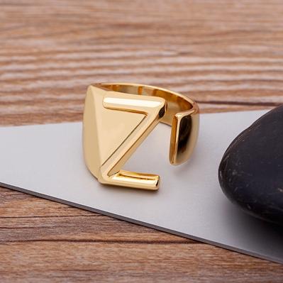 

Trendy Hollow A-Z Letter Gold Color Adjustable Opening Ring Initials Name Alphabet Female Chunky Wide Party Wedding Jewelry