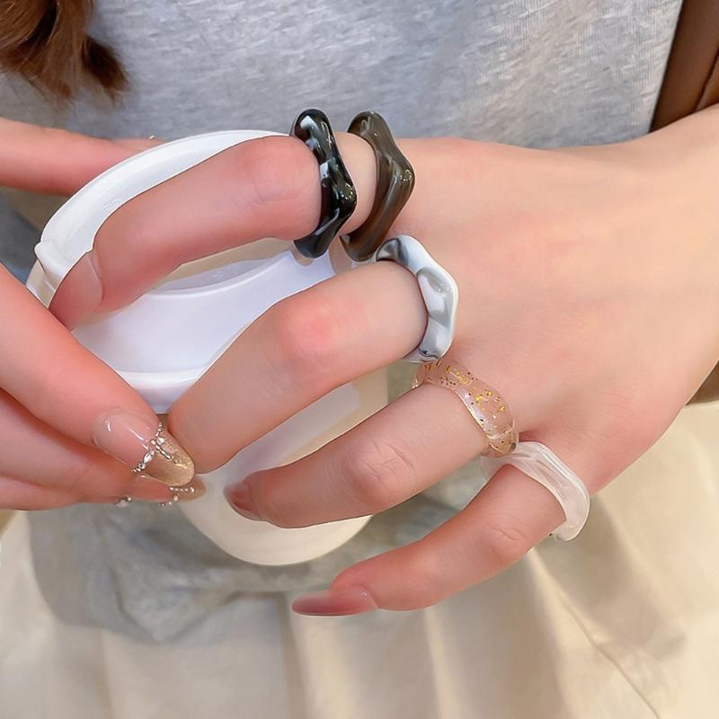 Pack of 5 Artisanal Crafted Acrylic Ombres Rings for Women Gradient Color Marbled Stackable Everyday Jewelry Gift