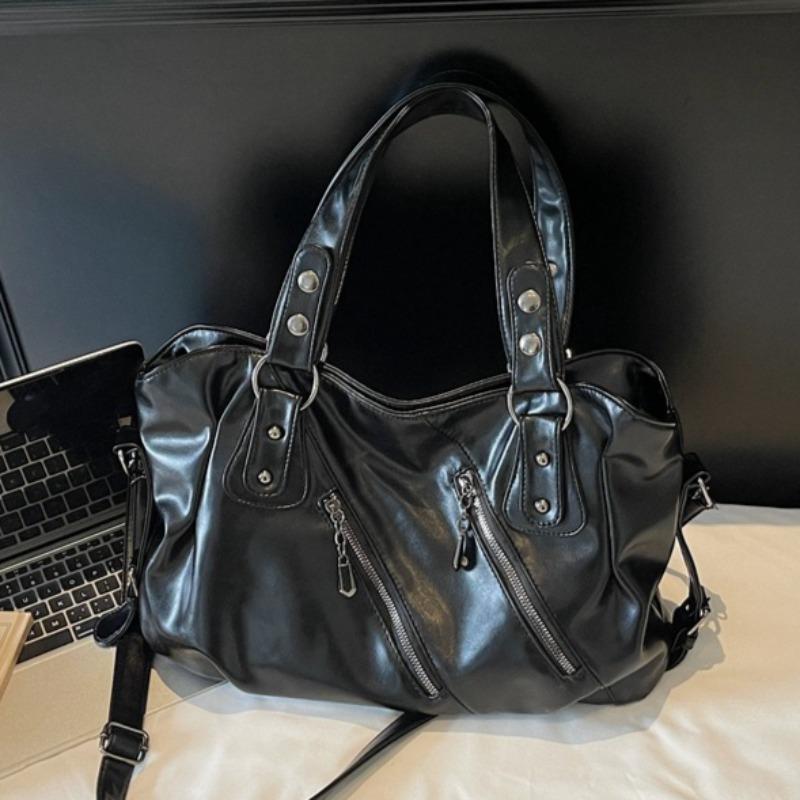 Retro Women's PU Leather Handbag Large Capacity Shoulder Bags Multi Zip Pocket Handbag for Daily Commute Work Shopping and Weekend Outings