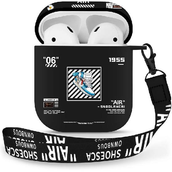 AirPods 1&2 Case Cover with Keychain for Apple AirPods 1st/2nd Generation, Rugged TPU Soft Protective Cover, Black Red