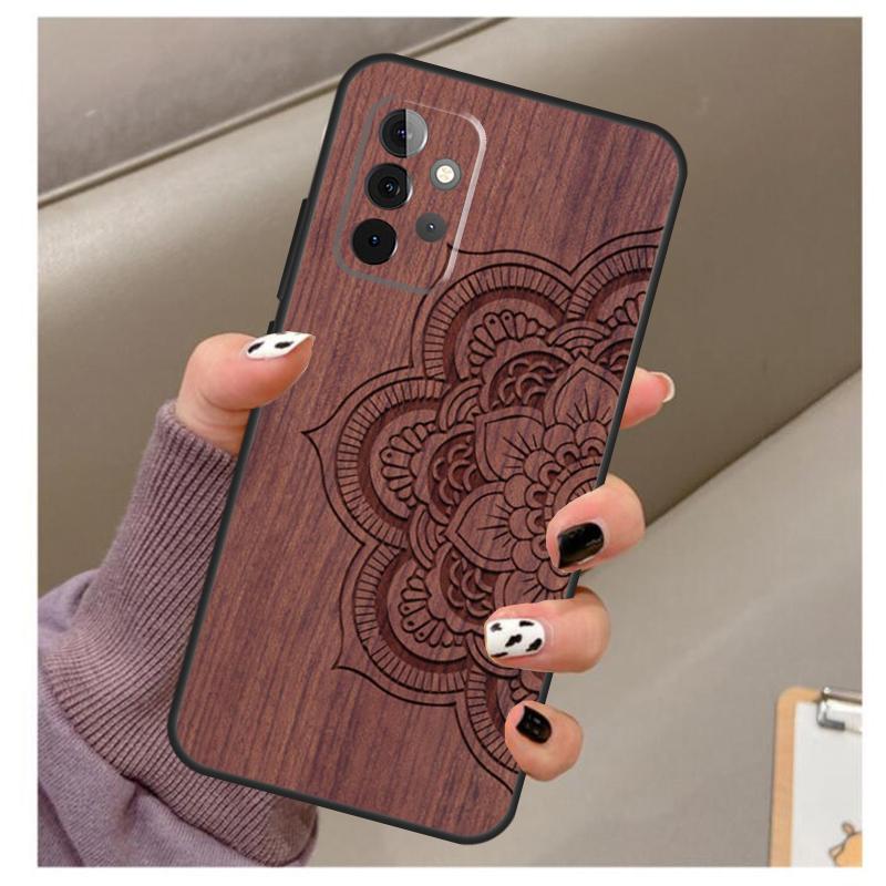 Mandala Floral Wood Case For Samsung Galaxy A32 A52 A12 A22 A16 A26 A36 A56 A06 A55 A35 A15 A54 A34 A14 A13 A53