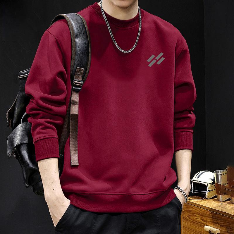 Guochao Men's Oversize Black Hoodie with Round Neck - Warm, Thick, Plus Size for Spring and Autumn.