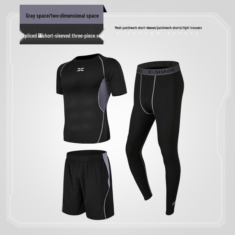 

Men s Summer Quick-Dry Fitness Three-Piece Set: Casual Tight-Fit Sportswear with Running Pants L