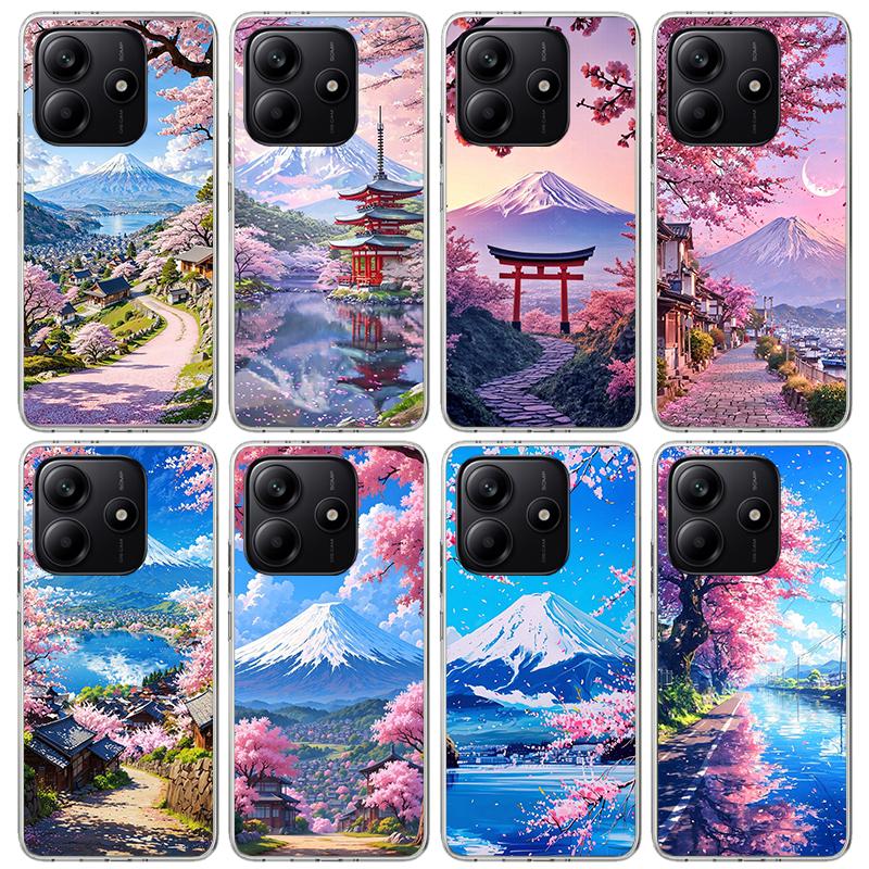 Japanese Cherry Mount Fuji Phone Case For Xiaomi Redmi Note 10 11 12 13 14 15 Pro Plus 11S 12S 14S 11T 11E 10S Soft TPU Back Cov