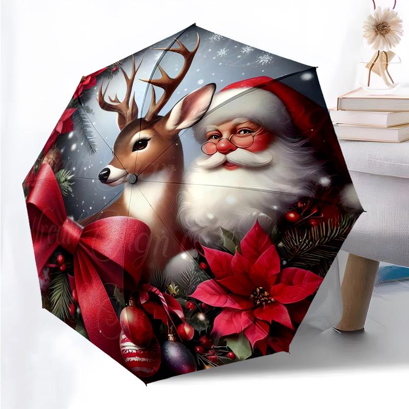 Christmas Pattern Folding Umbrella Fashion Auto-Open 8 Iron Ribs Plastic Handle Foldable Sunshade Perfect Christmas Gifts
