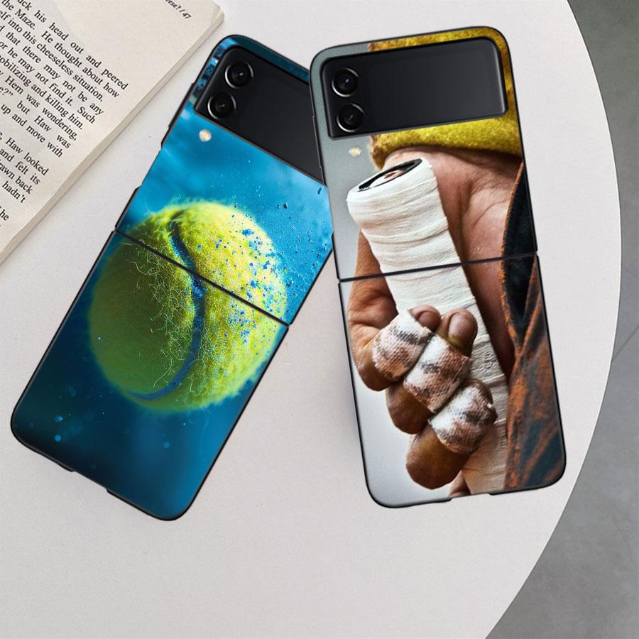 Tennis Racket Tennis Ball Phone Case For Samsung Z Flip 7 6 5G Galaxy Z Flip 5 4 3 Black Hard Cell Cover Luxury PC Shell Coque