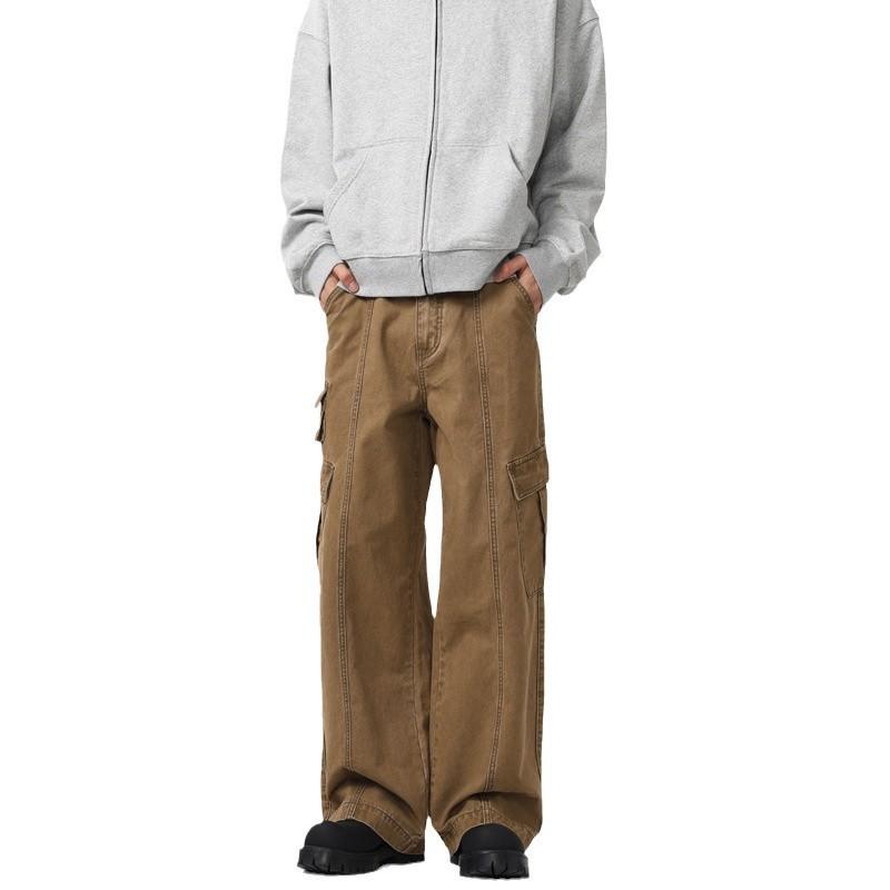 Autumn Men's #American Retro Multi-Pocket Men's and Women's Overalls High Street Casual Pants Loose Wide Leg Straight Pants