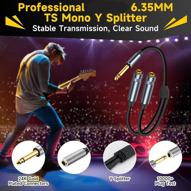 30Cm Long 6.5mm Mono Sound Y Cable Splitter Adapter Cord Line For Double Output To Amplifiers And PA Systems