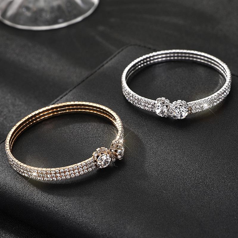 Elastic Diamond Bracelet, Gold and Silver Claw Chain Open Bracelet Bridal Rhinestone Full Diamond Bracelet Women