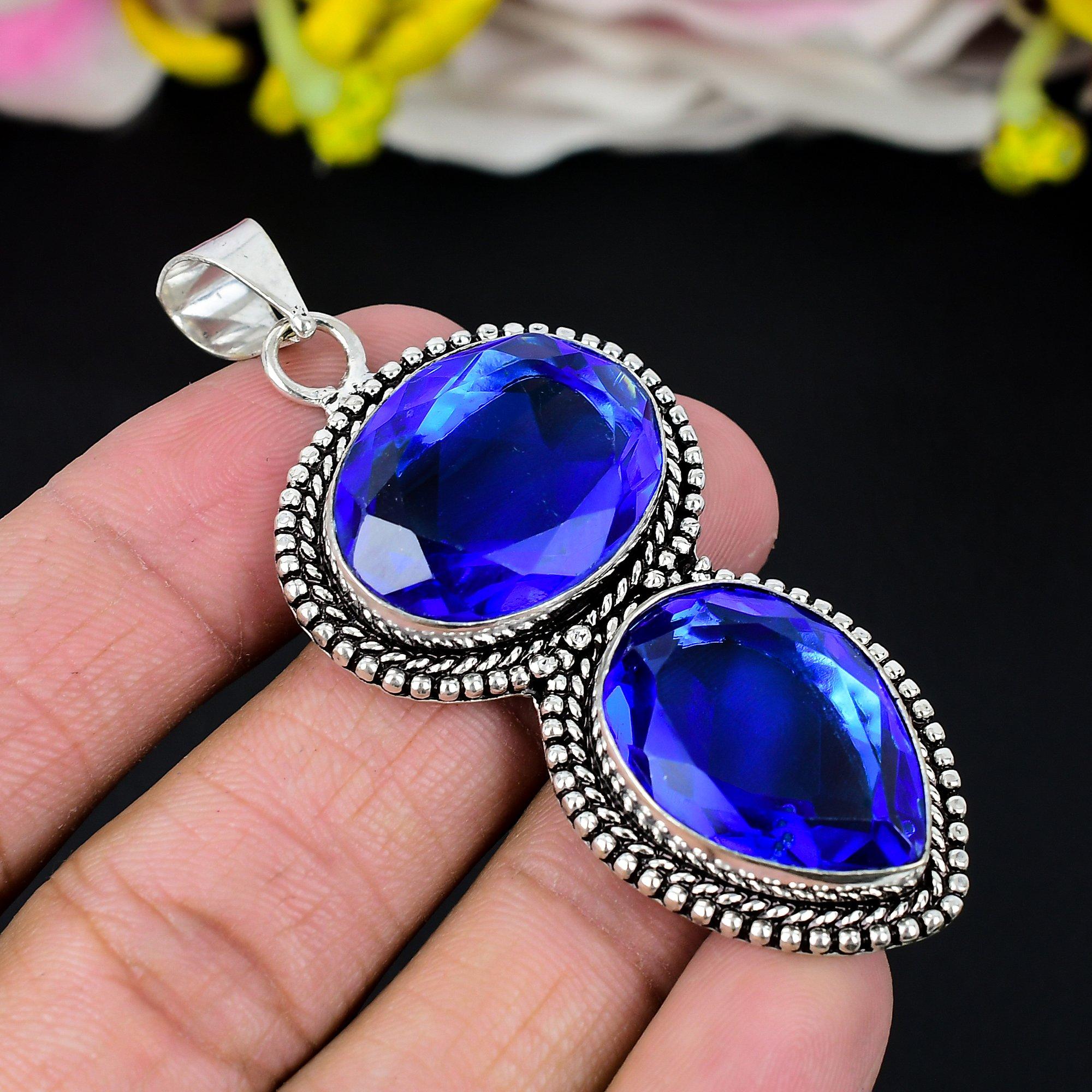 

London Blue Topaz Gemstone 925 Sterling Silver Jewelry Pendant 2.76 KG-270