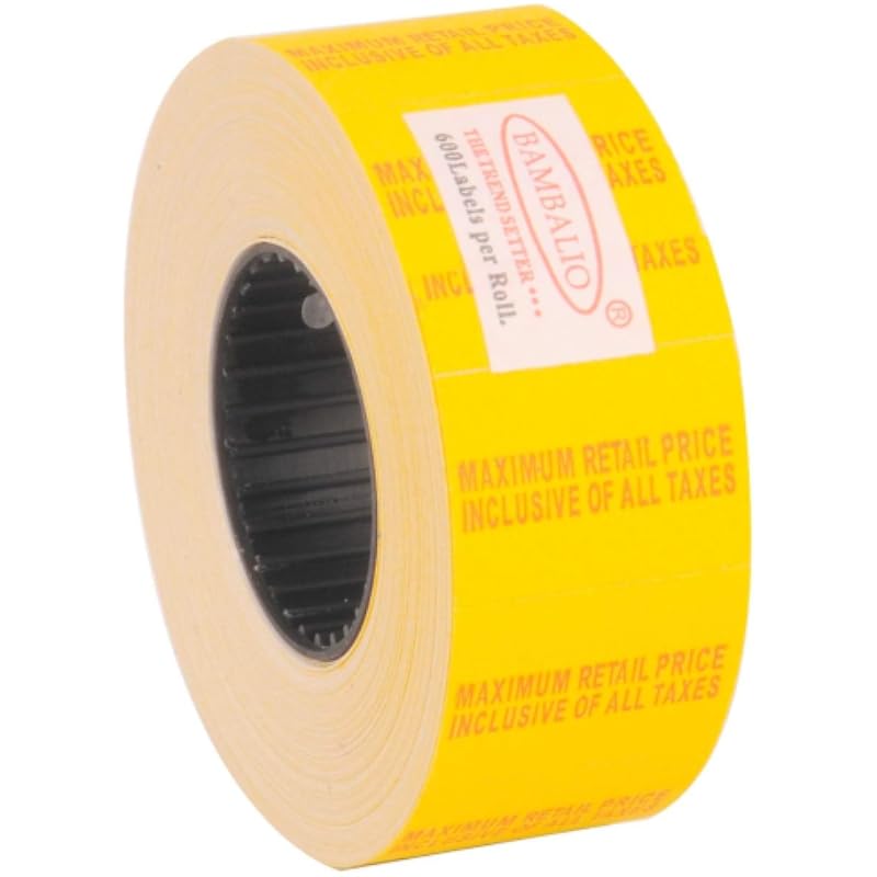 Bambalio Price Label Roll 10 Rolls X 600 Labels Compatible With All Single Line Labeling Machines Yellow Mrp