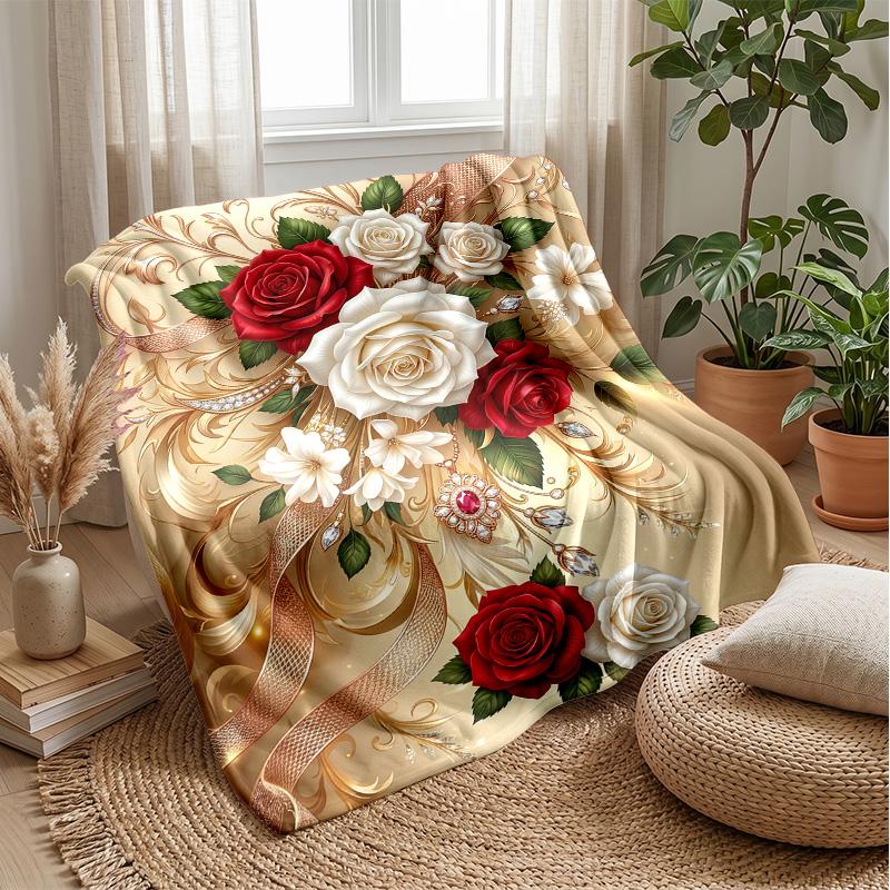 Elegant Rose Arch Design Theme blanket Lightweight Warm Flannel Blanket Decorative Throw Blanket for Home Decoration
