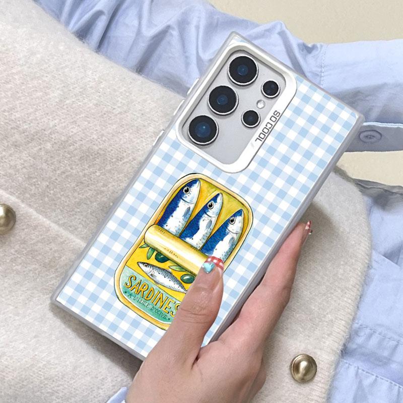 For Samsung Galaxy S24 S23 Ultra Plus FE S25 S22 Ultra Plus S21 FE Laser Phone Case Sardines Canned Pattern Shockproof Covers